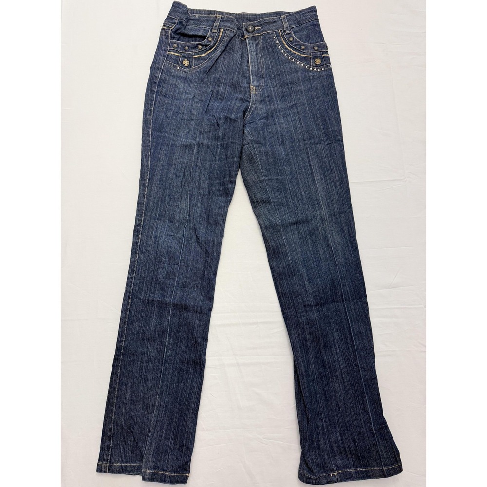 JINHUALI‎ Straight Jeans Womens 28 Blue Med Wash Mid Rise Rhinestone 28x31 Denim